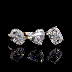 Rose Trilogy Ring - 14K/18K Rose Gold, Lab-Grown Diamond, Ring, Modern Three-Stone, Women