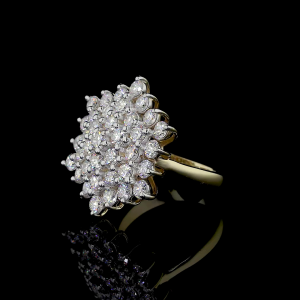 Golden Starburst Ring - 14K/18K Yellow Gold, Lab-Grown Diamond, Ring, Vintage Cluster, Women