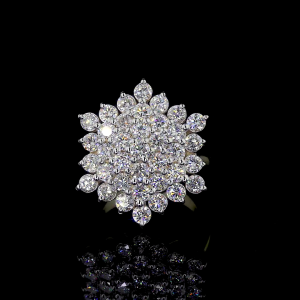 Golden Starburst Ring - 14K/18K Yellow Gold, Lab-Grown Diamond, Ring, Vintage Cluster, Women