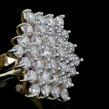 Golden Starburst Ring - 14K/18K Yellow Gold, Lab-Grown Diamond, Ring, Vintage Cluster, Women