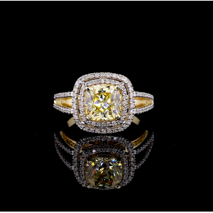 Golden Radiance Ring - 14K/18K Yellow Gold, Lab-Grown Yellow Diamond, Ring, Modern Double Halo, Women