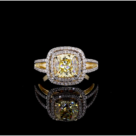 Golden Radiance Ring - 14K/18K Yellow Gold, Lab-Grown Yellow Diamond, Ring, Modern Double Halo, Women