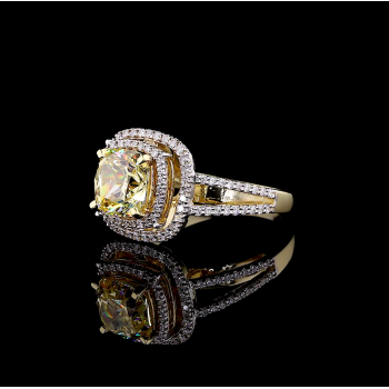 Golden Radiance Ring - 14K/18K Yellow Gold, Lab-Grown Yellow Diamond, Ring, Modern Double Halo, Women Golden Radiance Ring - 14K/18K Yellow Gold, Lab-Grown Yellow Diamond, Ring, Modern Double Halo, Women