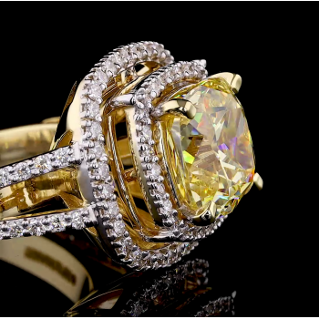 Golden Radiance Ring - 14K/18K Yellow Gold, Lab-Grown Yellow Diamond, Ring, Modern Double Halo, Women Golden Radiance Ring - 14K/18K Yellow Gold, Lab-Grown Yellow Diamond, Ring, Modern Double Halo, Women