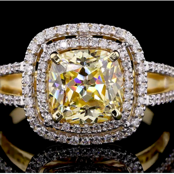 Golden Radiance Ring - 14K/18K Yellow Gold, Lab-Grown Yellow Diamond, Ring, Modern Double Halo, Women Golden Radiance Ring - 14K/18K Yellow Gold, Lab-Grown Yellow Diamond, Ring, Modern Double Halo, Women