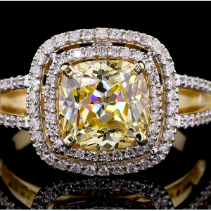 Golden Radiance Ring - 14K/18K Yellow Gold, Lab-Grown Yellow Diamond, Ring, Modern Double Halo, Women