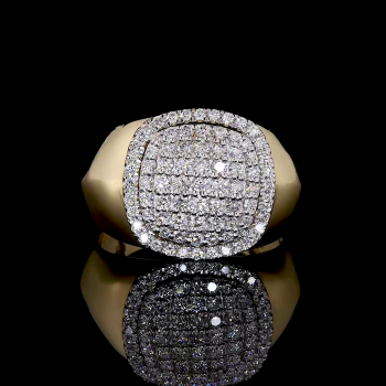 Golden Cushion Ring - 14K/18K Yellow Gold, Lab-Grown Diamond, Ring, Modern Pave, Unisex