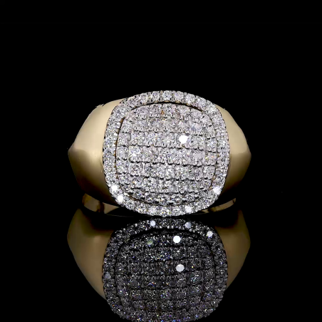 Golden Cushion Ring - 14K/18K Yellow Gold, Lab-Grown Diamond, Ring, Modern Pave, Unisex
