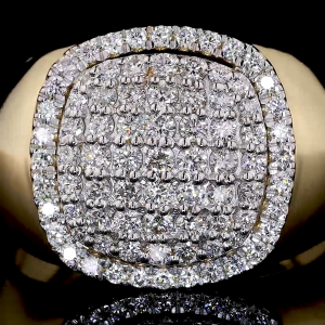 Golden Cushion Ring - 14K/18K Yellow Gold, Lab-Grown Diamond, Ring, Modern Pave, Unisex