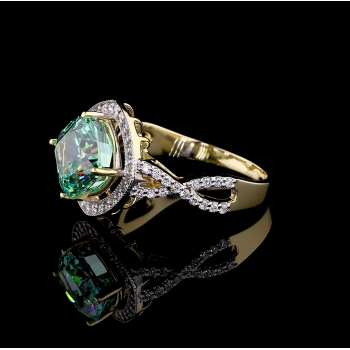 Golden Infinity Ring - 14K/18K Yellow Gold, Lab-Grown Green Diamond, Ring, Modern Infinity Halo, Women