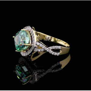 Golden Infinity Ring - 14K/18K Yellow Gold, Lab-Grown Green Diamond, Ring, Modern Infinity Halo, Women