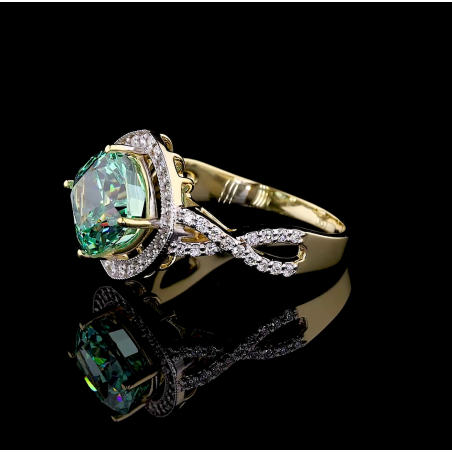 Golden Infinity Ring - 14K/18K Yellow Gold, Lab-Grown Green Diamond, Ring, Modern Infinity Halo, Women