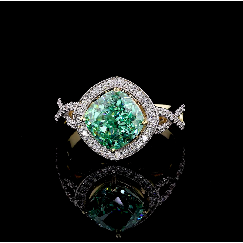 Golden Infinity Ring - 14K/18K Yellow Gold, Lab-Grown Green Diamond, Ring, Modern Infinity Halo, Women