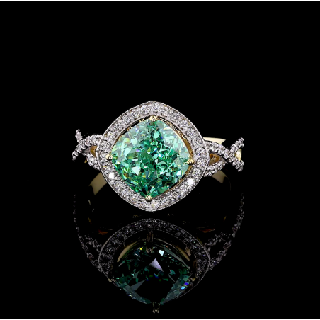 Golden Infinity Ring - 14K/18K Yellow Gold, Lab-Grown Green Diamond, Ring, Modern Infinity Halo, Women