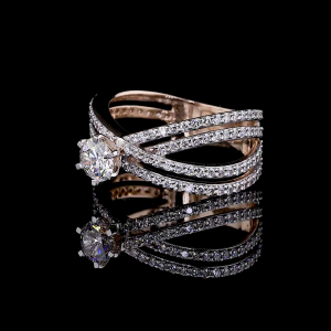 Rose Cross Ring - 14K/18K Rose Gold, Lab-Grown Diamond, Ring, Modern Crisscross, Women