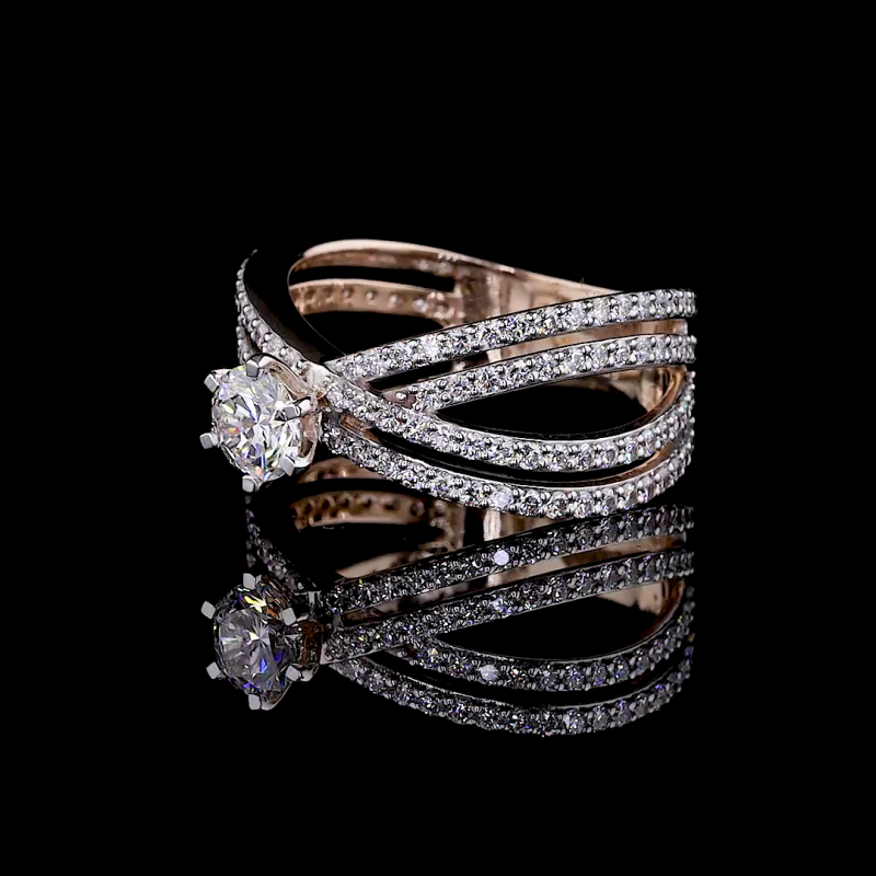 Rose Cross Ring - 14K/18K Rose Gold, Lab-Grown Diamond, Ring, Modern Crisscross, Women