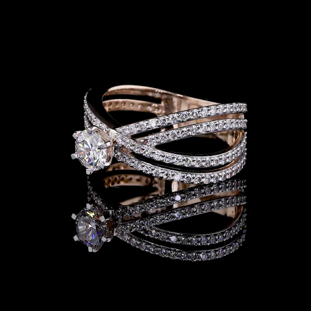 Rose Cross Ring - 14K/18K Rose Gold, Lab-Grown Diamond, Ring, Modern Crisscross, Women