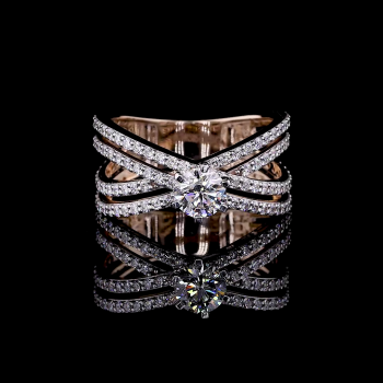 Rose Cross Ring - 14K/18K Rose Gold, Lab-Grown Diamond, Ring, Modern Crisscross, Women