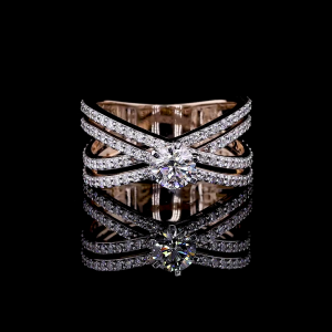 Rose Cross Ring - 14K/18K Rose Gold, Lab-Grown Diamond, Ring, Modern Crisscross, Women