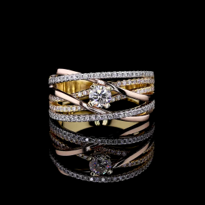 Golden Rose Twist Ring - 14K/18K Yellow & Rose Gold, Lab-Grown Diamond, Ring, Modern Crisscross, Women