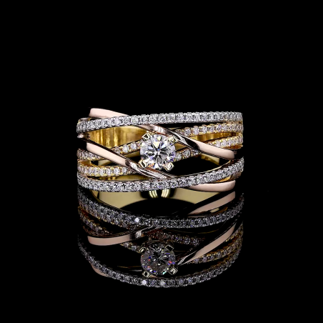 Golden Rose Twist Ring - 14K/18K Yellow & Rose Gold, Lab-Grown Diamond, Ring, Modern Crisscross, Women