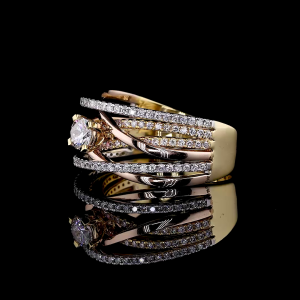 Golden Rose Twist Ring - 14K/18K Yellow & Rose Gold, Lab-Grown Diamond, Ring, Modern Crisscross, Women