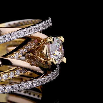 Golden Rose Twist Ring - 14K/18K Yellow & Rose Gold, Lab-Grown Diamond, Ring, Modern Crisscross, Women