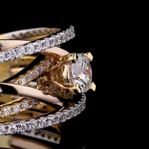 Golden Rose Twist Ring - 14K/18K Yellow & Rose Gold, Lab-Grown Diamond, Ring, Modern Crisscross, Women