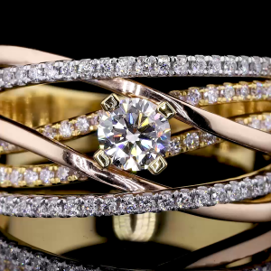 Golden Rose Twist Ring - 14K/18K Yellow & Rose Gold, Lab-Grown Diamond, Ring, Modern Crisscross, Women