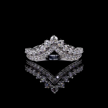 White Crown Ring - 14K/18K White Gold, Lab-Grown Diamond, Ring, Modern V-Shaped, Women White Crown Ring - 14K/18K White Gold, Lab-Grown Diamond, Ring, Modern V-Shaped, Women