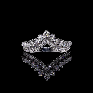 White Crown Ring - 14K/18K White Gold, Lab-Grown Diamond, Ring, Modern V-Shaped, Women