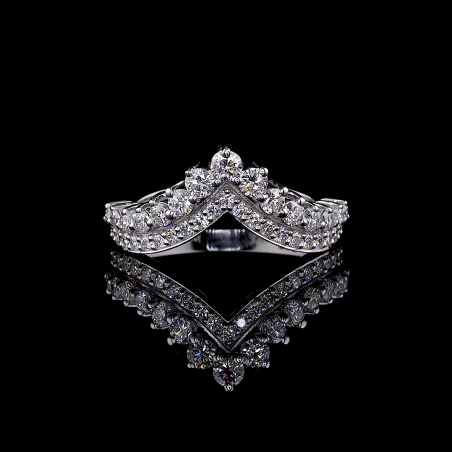 White Crown Ring - 14K/18K White Gold, Lab-Grown Diamond, Ring, Modern V-Shaped, Women