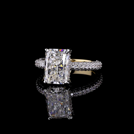 Golden Cushion Halo Ring - 14K/18K Yellow Gold, Lab-Grown Diamond, Ring, Modern Cushion Halo, Women