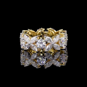 Full Eternity Flower Design Ring | VVS Lab Grown Marquise & Round Diamonds in Gold