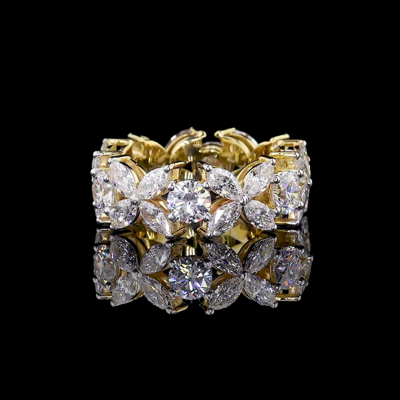 Full Eternity Flower Design Ring | VVS Lab Grown Marquise & Round Diamonds in Gold