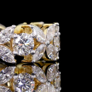 Full Eternity Flower Design Ring | VVS Lab Grown Marquise & Round Diamonds in Gold