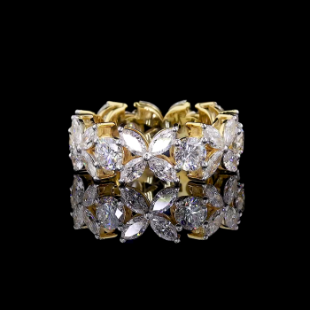 Full Eternity Flower Design Ring | VVS Lab Grown Marquise & Round Diamonds in Gold