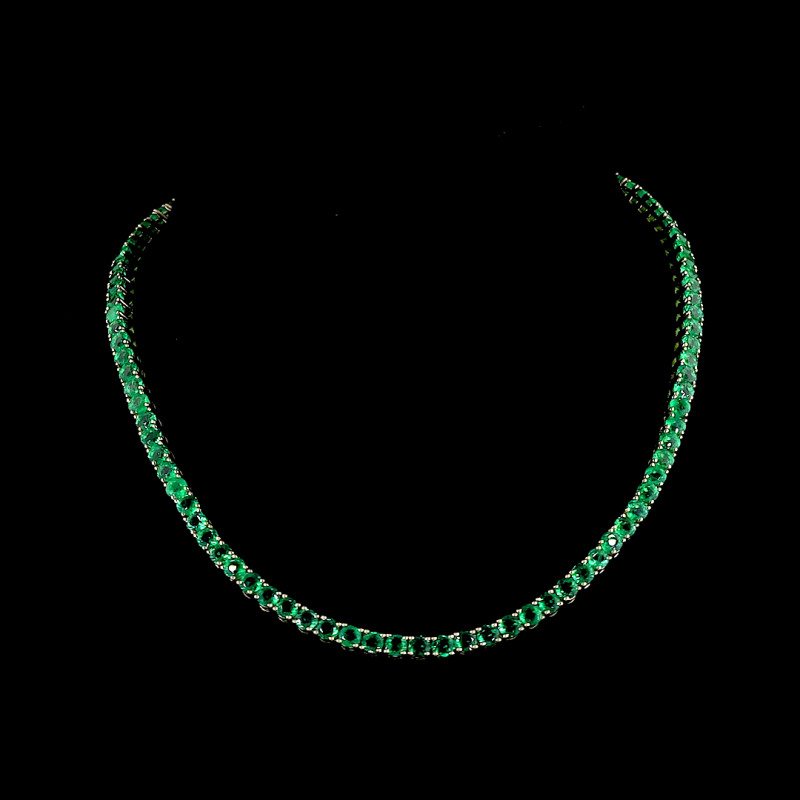 26 Ctw Classic Emerald Gemstone Tennis Necklace 26 Ctw Classic Emerald Gemstone Tennis Necklace