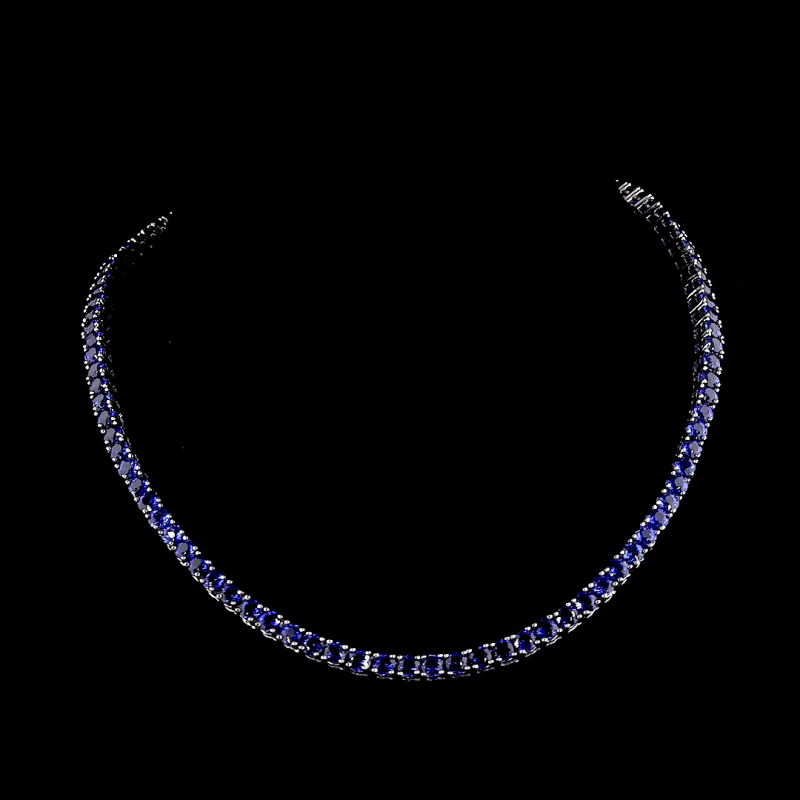 26 TCt. Round Cut Lab Grown Blue Sapphire Tennis Necklace