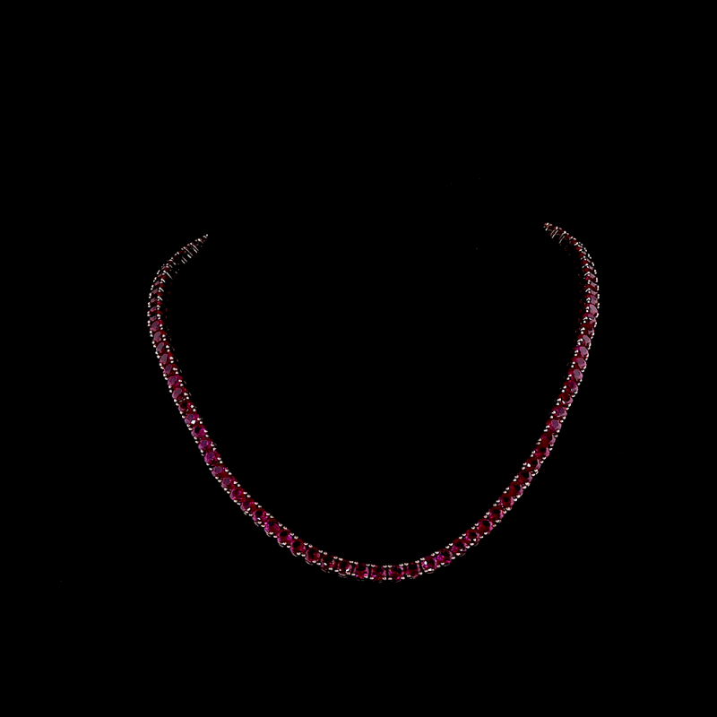 26 Ct Round Shape Lab Grown Ruby Tennis Necklace in 18k Yellow Gold