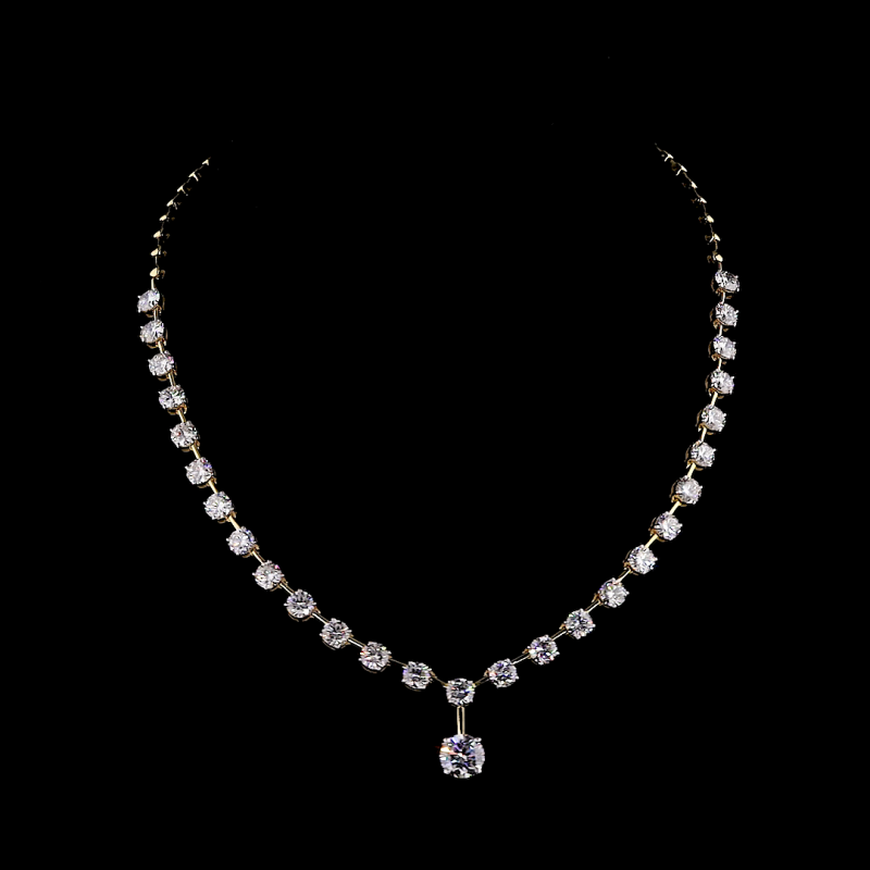 Lab Grown Diamond Necklace with Drop Pendant 14K Solid Gold Tennis Necklace