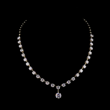 Lab Grown Diamond Necklace with Drop Pendant 14K Solid Gold Tennis Necklace