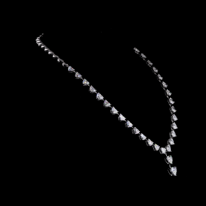 Heart Shape Lab Grown Diamond Tennis Necklace with Heart Pendant 14K Solid Gold