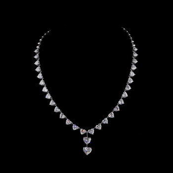 Heart Shape Lab Grown Diamond Tennis Necklace with Heart Pendant 14K Solid Gold