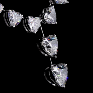 Heart Shape Lab Grown Diamond Tennis Necklace with Heart Pendant 14K Solid Gold