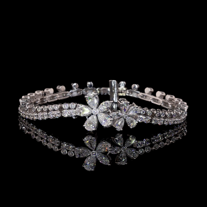 14k White Gold Fancy Bracelet made with Lab Grown Pears and Rounds and Marquise Diamonds