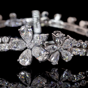 14k White Gold Fancy Bracelet made with Lab Grown Pears and Rounds and Marquise Diamonds