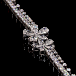 14k White Gold Fancy Bracelet made with Lab Grown Pears and Rounds and Marquise Diamonds