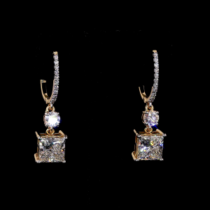 2 Ct. Each Princess Shape Diamond Drop Earing