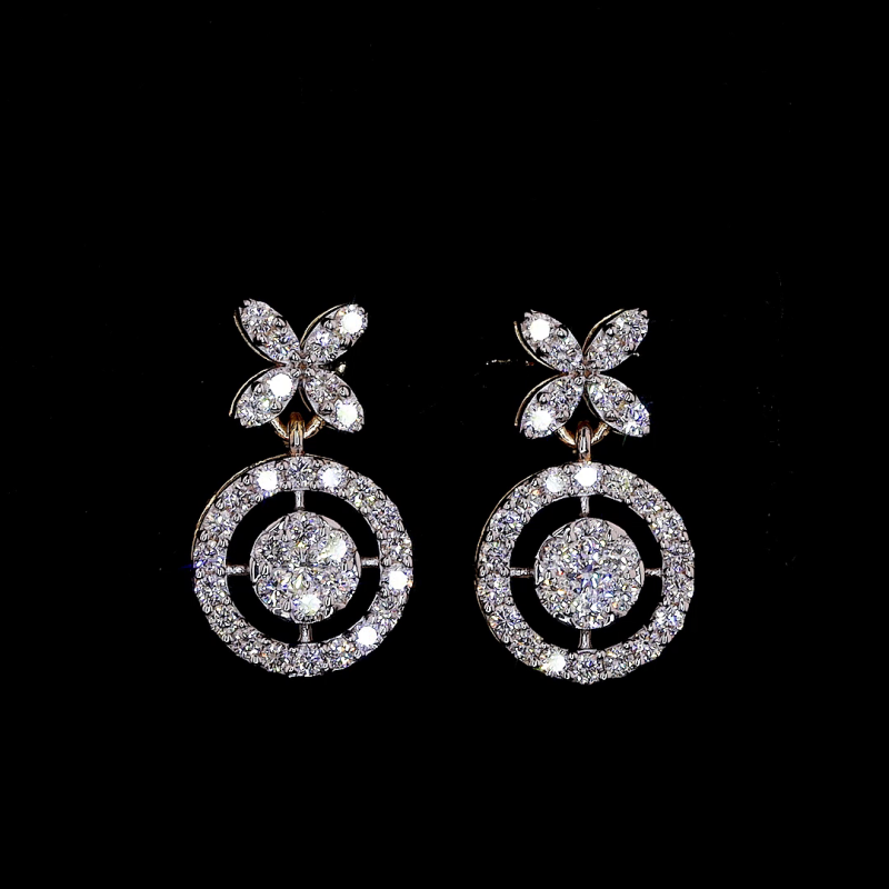 Round Shape Butturfly Diamond Drop Earring Round Shape Butturfly Diamond Drop Earring